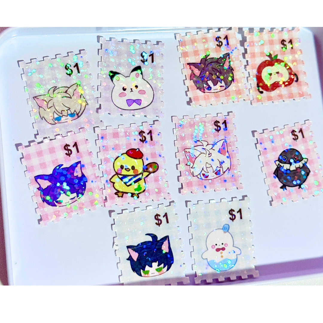 LADS Cat stamp glitter mini stickers